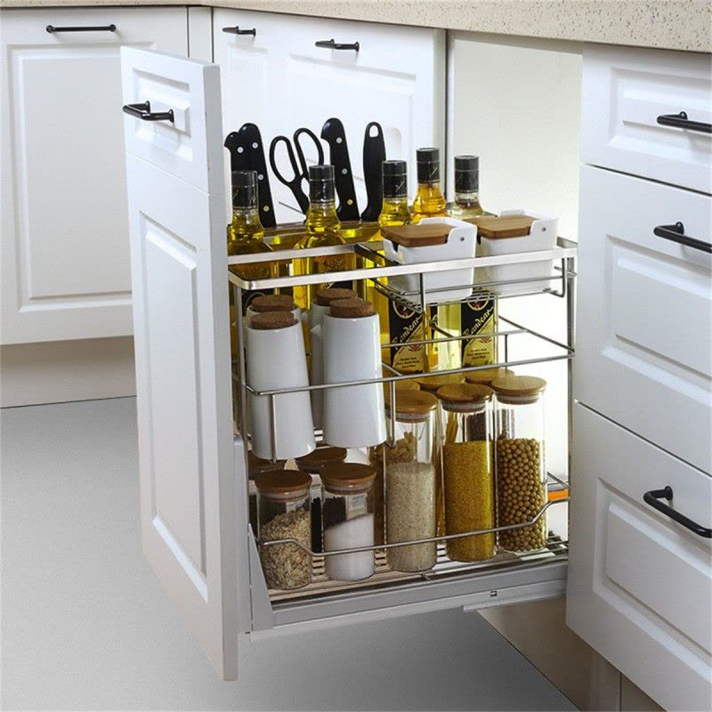 欧琳(OULIN)魔立方 新概念304不锈钢抽屉式调味篮碗篮 调味拉篮阻尼轨道厨房橱柜碗架 304不锈钢调味篮电镀图片