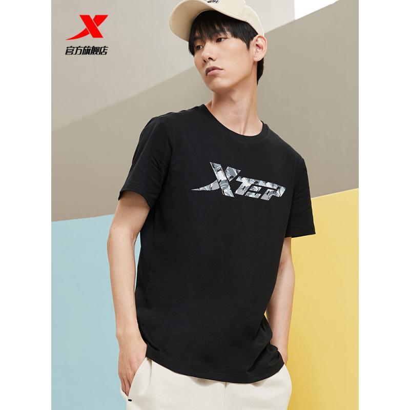 特步短袖男t恤夏季新款男装大logo印花宽松休闲体恤半袖运动上衣视频