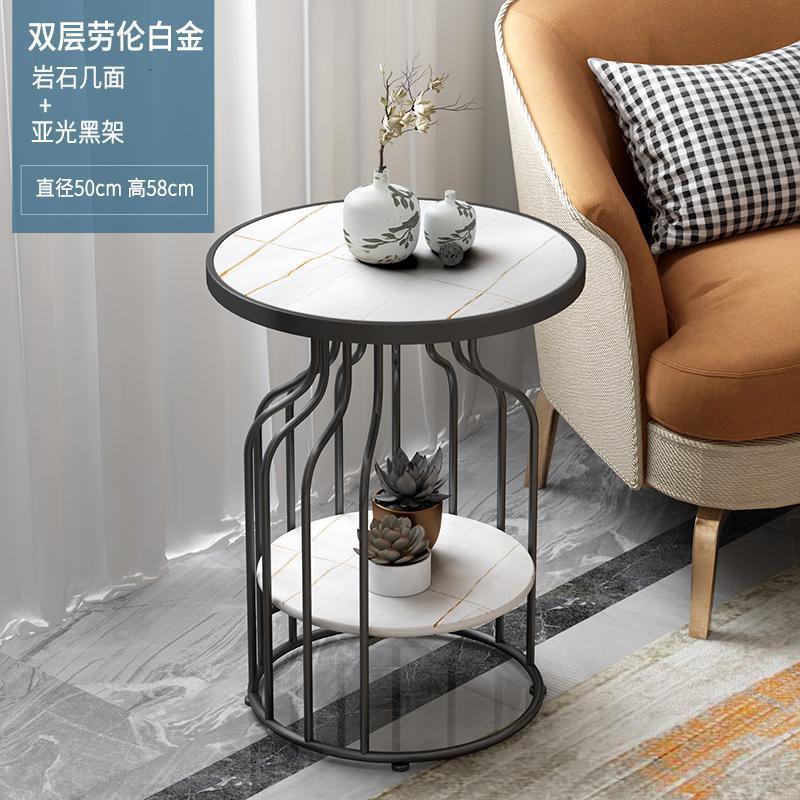 森美人北欧轻奢大理石边几角几客厅沙发小茶几边桌边角柜创意阳台小圆桌 白金岩石（双层玄黑架）