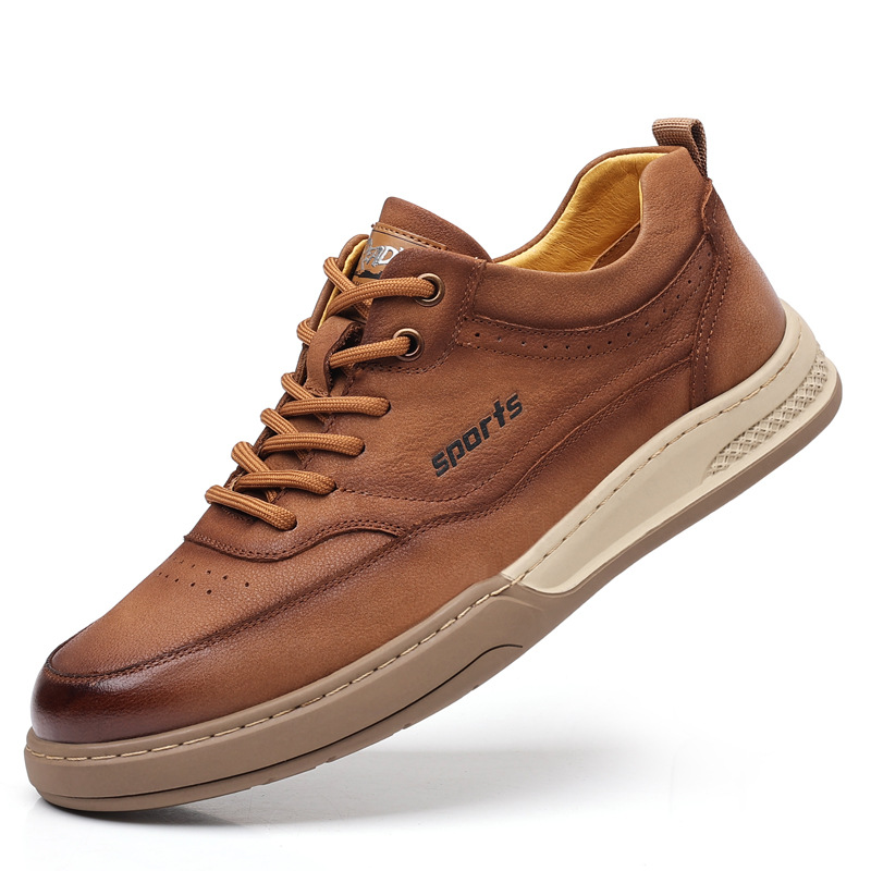 复古做旧真皮板鞋男百搭透气脏脏鞋运动休闲鞋欧洲站ins潮流皮鞋高清大图