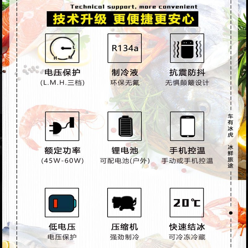 TW45-车家两用锂电续航冰虎45L车载冰箱压缩机制冷冻冷藏分区双温双控12V24V220V货车家两用手机控温冰柜