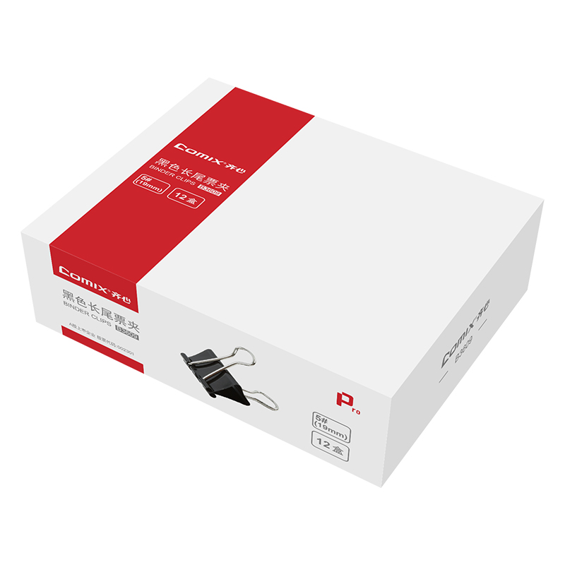 齐心 B3609 长尾票夹 19mm 12只/盒 黑色 单位:盒