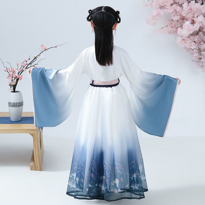 粉红色连体裙+ 110 汉服女童儿童古装超仙襦裙连衣裙秋冬12岁女孩樱花公主中国风长袖