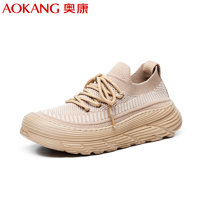 奥康男士休闲鞋夏季新款透气网面鞋男系带厚底运动鞋日常时尚跑鞋