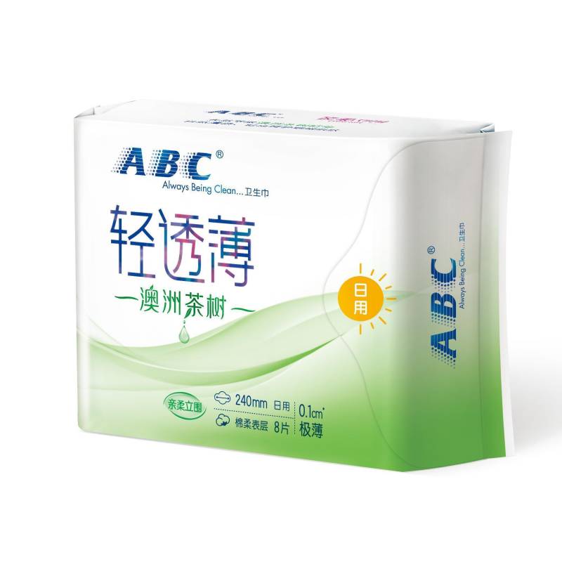 ABC 澳洲茶树精华轻透薄棉柔日用组合卫生巾5包40片(240mm*8片*5包)高清大图