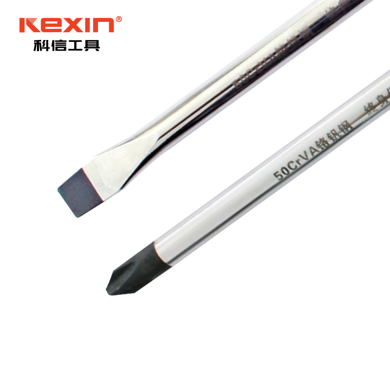 科信(kexin)双色橡胶柄一字螺丝批 磁性一字螺丝刀 起子改锥 6*150mm KX36150 5支/件 1件