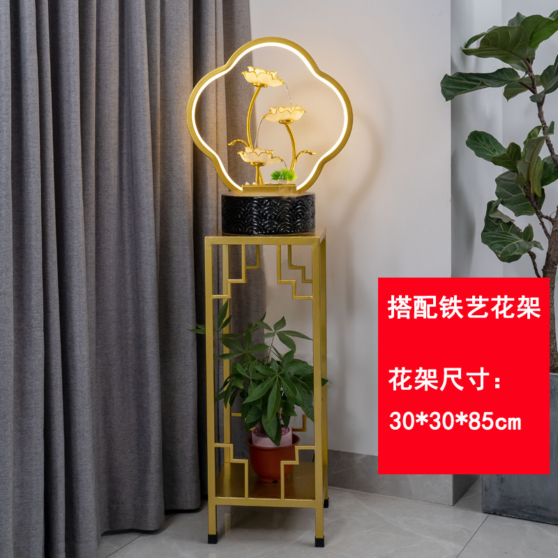 创意鱼缸流水摆件循环水客厅玄关电视柜桌面家居饰品招财开业礼客 均码 026款流水摆件-金色+花架含雾化器