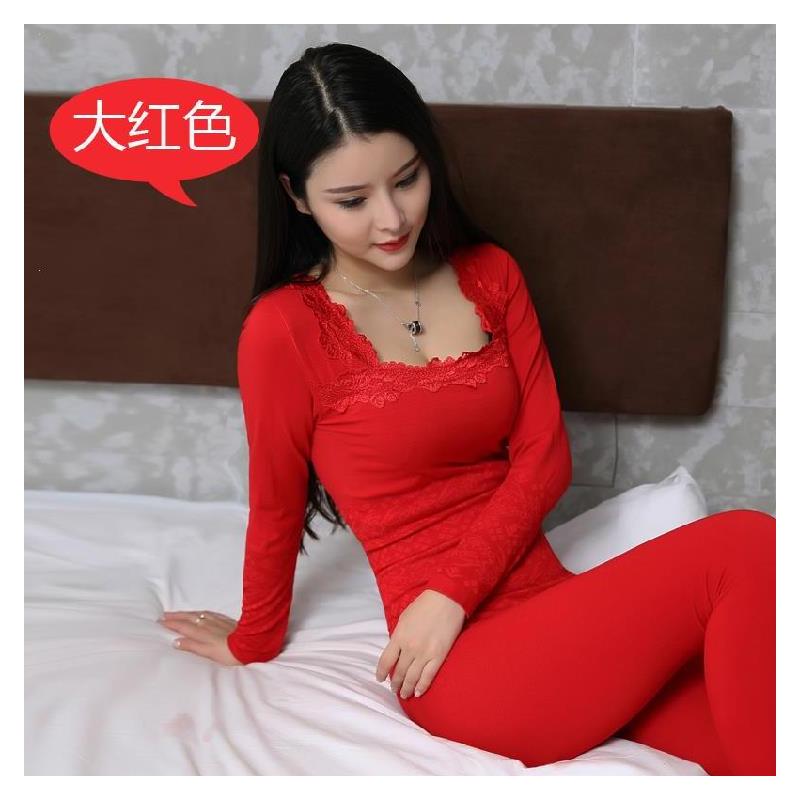 可莉允大红色结婚秋衣秋裤牛年内衣加厚保暖本命年女加绒套装女装时尚