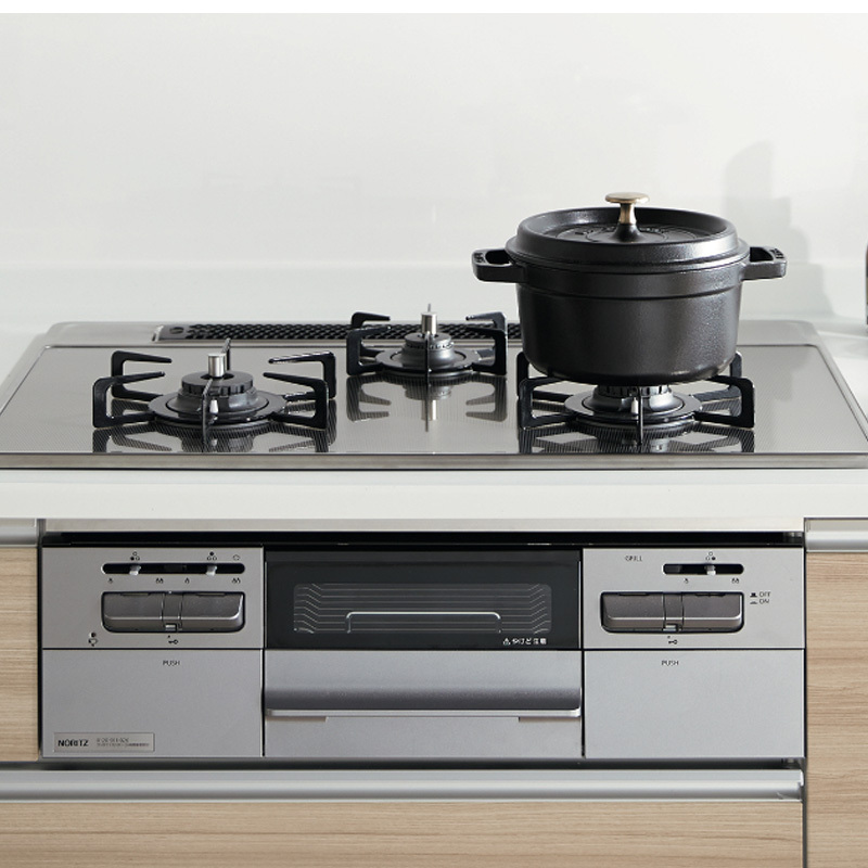 日本原装进口NORITZ/能率燃气灶Piat Wide Grill系列浅灰N3WS4PWASKSTEC天然气75cm