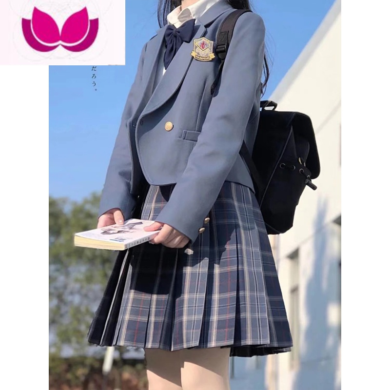 七斓西装外套女短款红色制服全套学院风校供徽章一粒扣西服套装