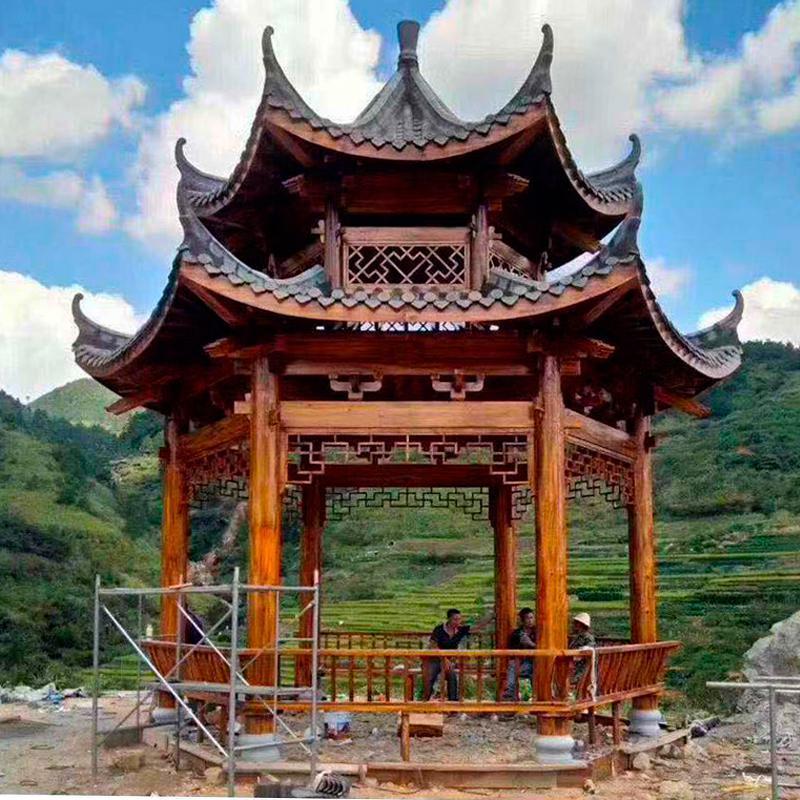 森美人凉亭户外别墅庭院四角六角古建实木碳化防腐木屋花园仿古中式亭子 双层六角古建米定制不包邮
