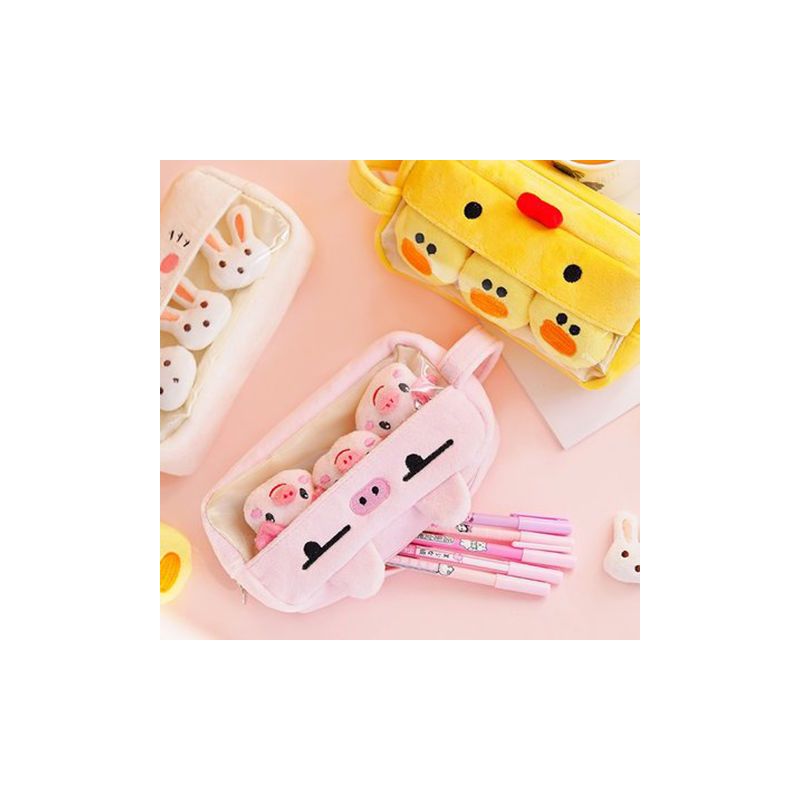 手提笔袋大容量多功能网红笔袋女可爱毛绒ins风韩版铅笔盒文具袋