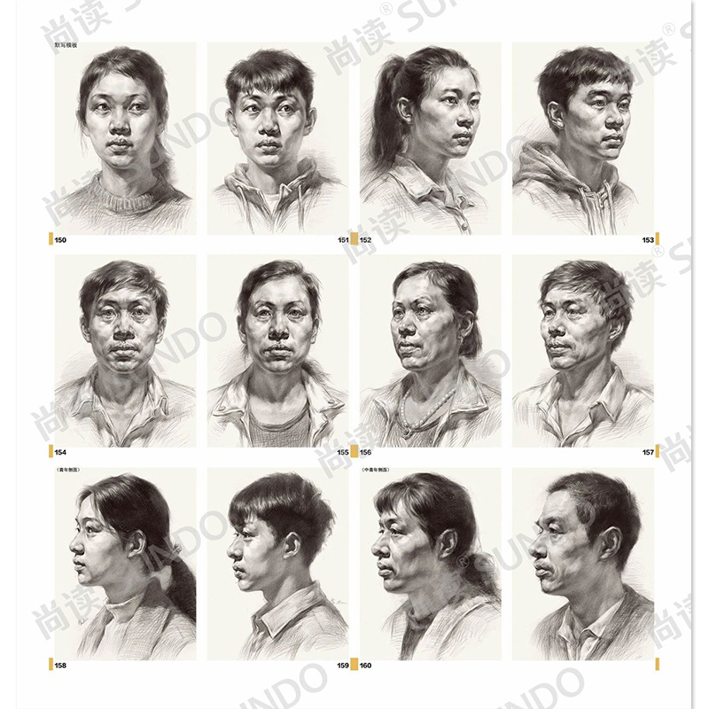 [醉染正版]火柴盒素描头像卷 2022尚读儿童男女青中老年人物头像临摹胸像带手默写模板高考艺考联考美术小书口袋书21