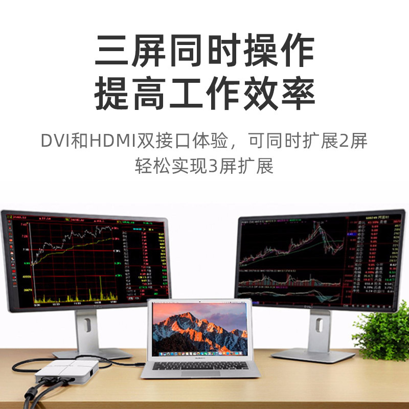 睿因(wavlink)WL-UG39DH1 USB3.0转DVI/HDMI外置显卡一拖二扩屏显卡高清显示USB转千兆网口