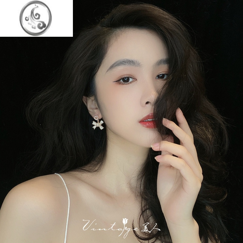 JiMi「甜心少女」法式甜美气质优雅百搭高级感滴釉珍珠蝴蝶结耳环耳夹