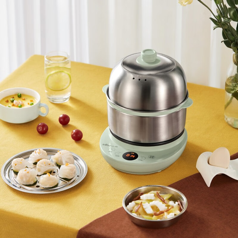 小熊(Bear)煮蛋器 双层不锈钢家用蒸蛋器 迷你不粘煎盘煎蛋器 微电脑预约定时多功能早餐神器ZDQ-B14Y5