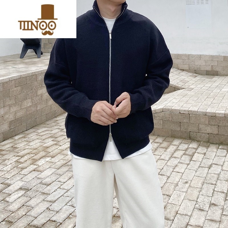 YANXU东大门针织拉链立领毛衣男士韩版潮流纯色开衫休闲ins外套 黑色高端款 3XL偏小建议拍大一码