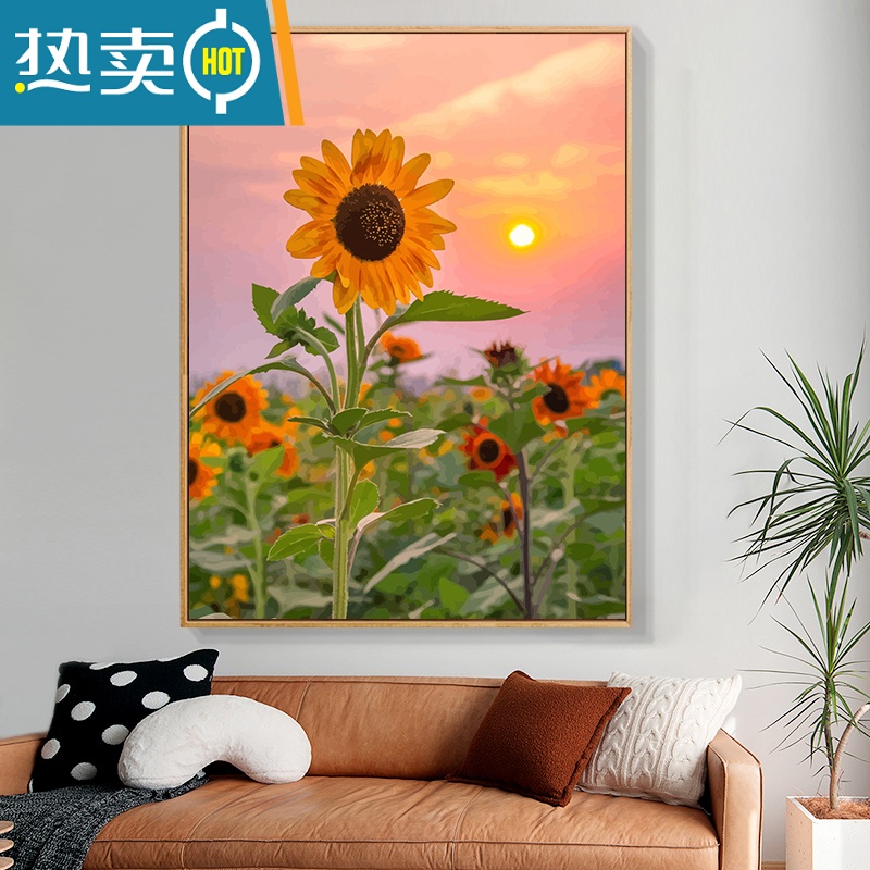 敬平手绘填色向日葵太阳花diy数字油画填充油彩画减压房间装饰丙烯画装饰画 SJ4485 50*60cm绷好加厚实木内框高亮颜料+专业油画布+画笔+配