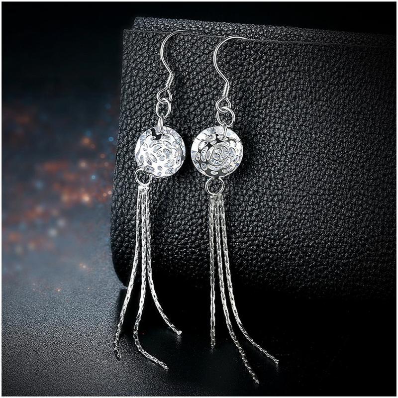 E074 Silver Earrings 925纯银耳环日韩耳钉女气质长款简约防过敏送女朋友七夕情人节礼物