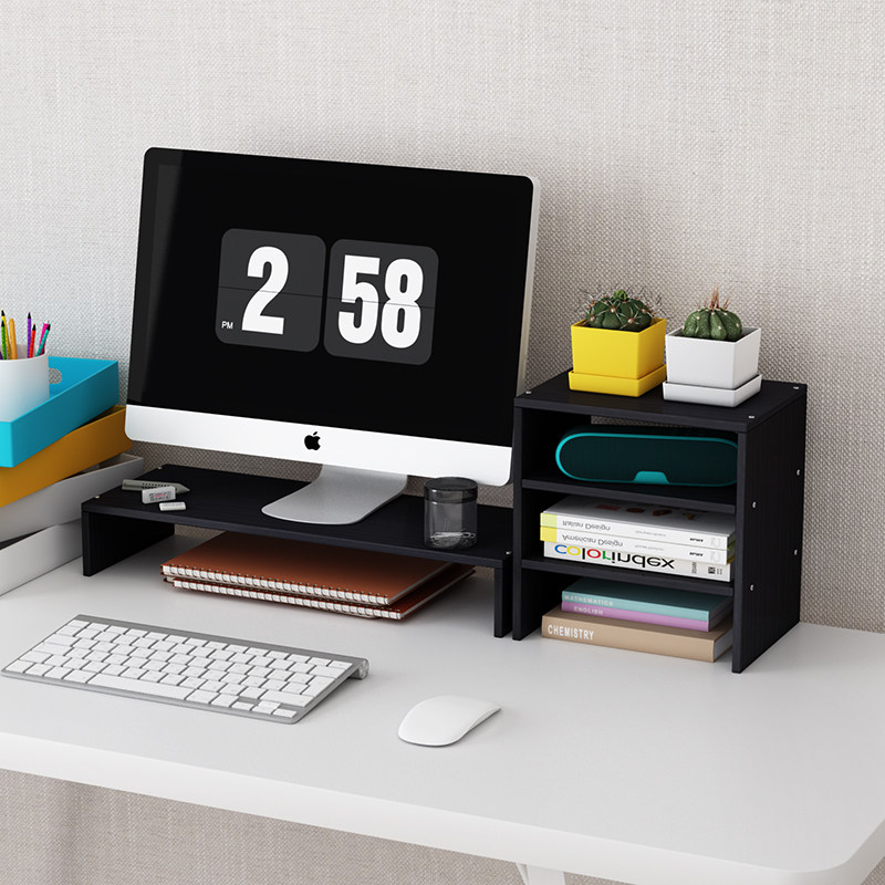 电脑显示器屏增高架底座桌面键盘整理收纳置物架托盘支架子抬加高 单层+三层-黑色