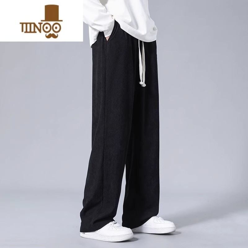 YANXU灯芯绒裤子男新款直筒阔腿宽松运动裤男生卫裤潮牌休闲长裤高清大图