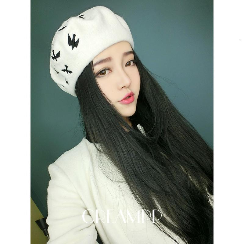 秋冬韩版街头休闲款百搭 飞鸟刺绣纯羊毛贝雷帽 画家女帽送女朋友老婆生日礼物