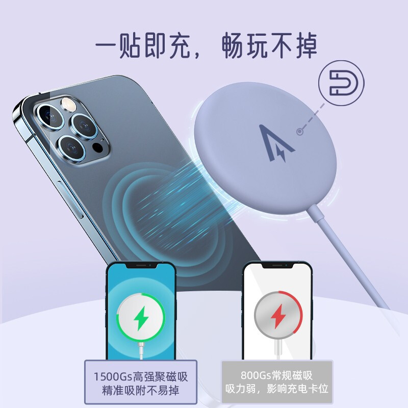 Anker安克magsafe无线充电器苹果13磁吸式pro专用iphone12紫色promax快充充电插头