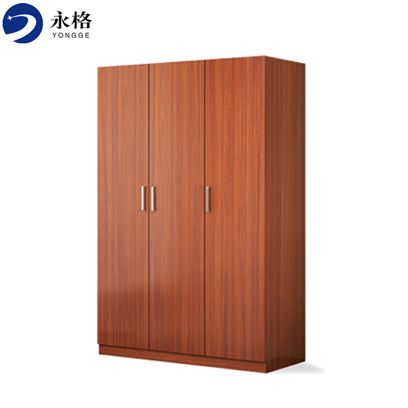 永格木质三门组合衣柜简易衣柜衣帽间大衣柜衣橱木质衣柜柚木色高清大图