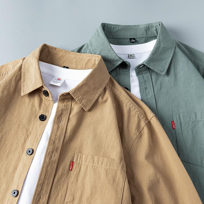 啄木鸟100%纯棉衬衫男士长袖2025新款春秋休闲衬衣工装外套潮1秋高清大图