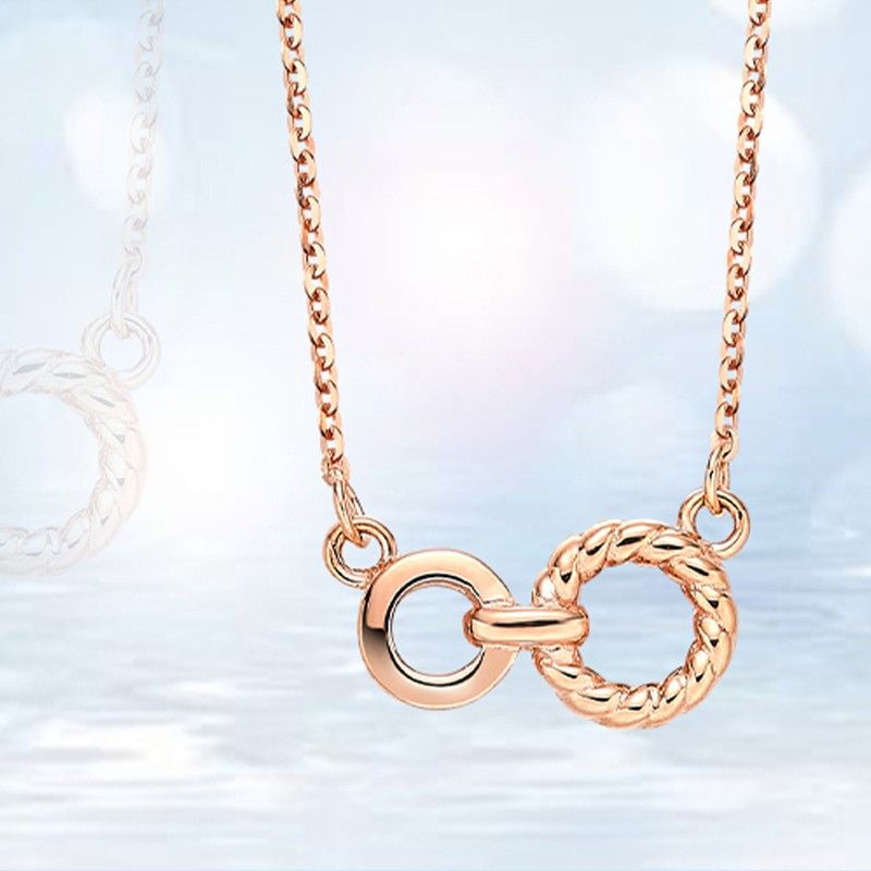 金一珠宝璀璨系列环环相扣项链18k金锁骨链百搭坠女礼物kn03362