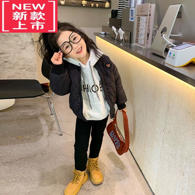 可莉允女童加厚外套秋冬装新款宝宝洋气防风上衣韩版儿童棒球服夹克棉袄棉服图片