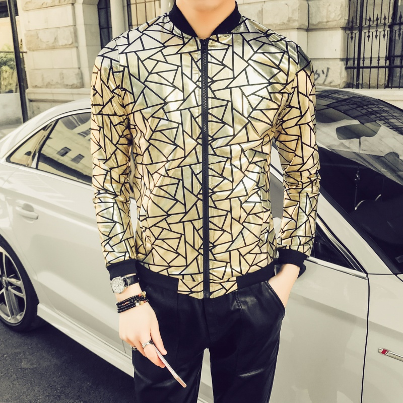 夏款新款男装社会小伙防晒衣夜店舞台装演出服男薄款夹克立领外套