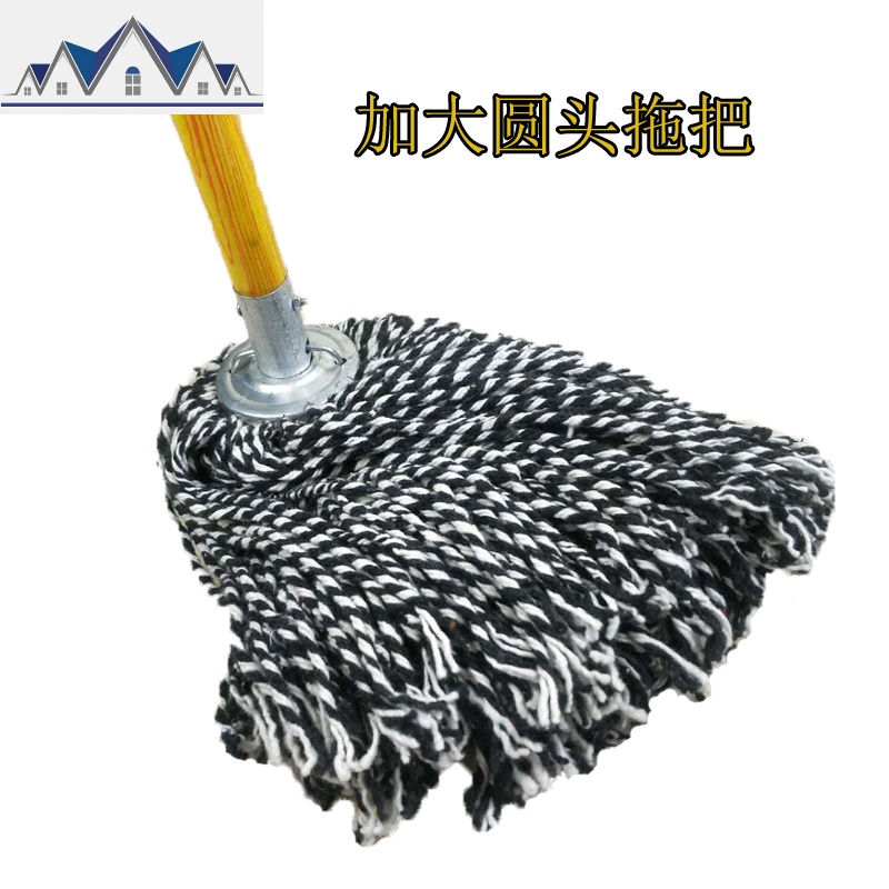 大圆头木杆拖把棉线吸水拖把绒线布条拖把老式拖布酒店物业墩布 三维工匠高清大图