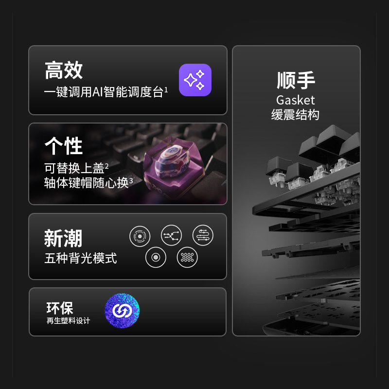 罗技K848有线机械键盘典雅黑Gasket缓震五彩背光客制化设计98键高清大图