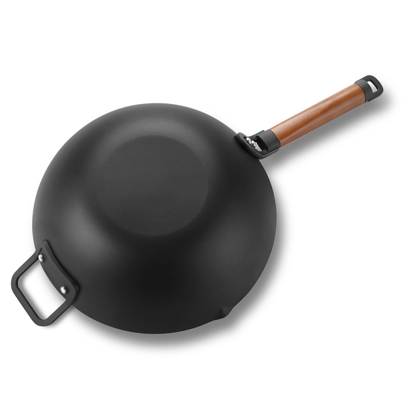 不锈纯铁轻炒锅 CTN3205-5 木质手柄锅盖不锈纯铁炒锅32cm（单位：个）