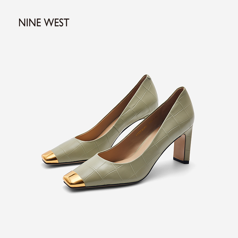 玖熙 Nine West 女士单鞋a Nine West 玖熙21新款夏季高跟鞋时尚方头金属格纹浅口气质通勤女单鞋 价格图片品牌报价 苏宁易购nine West旗舰店