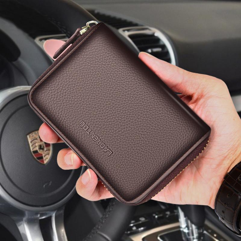 老人头卡包男士多功能牛皮钱包头层牛皮大容量零钱包多卡位卡包啡色