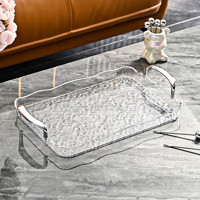 水波纹轻奢茶盘三连环家用茶几长方形高档托盘银色 办公室用品 35*24*3cm 5个起订 单个价格 (货期3-6天)