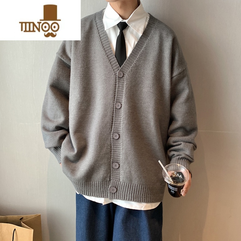 YANXU日系慵懒风开衫针织外套男秋季感男装设计感oversize情侣毛衣高清大图