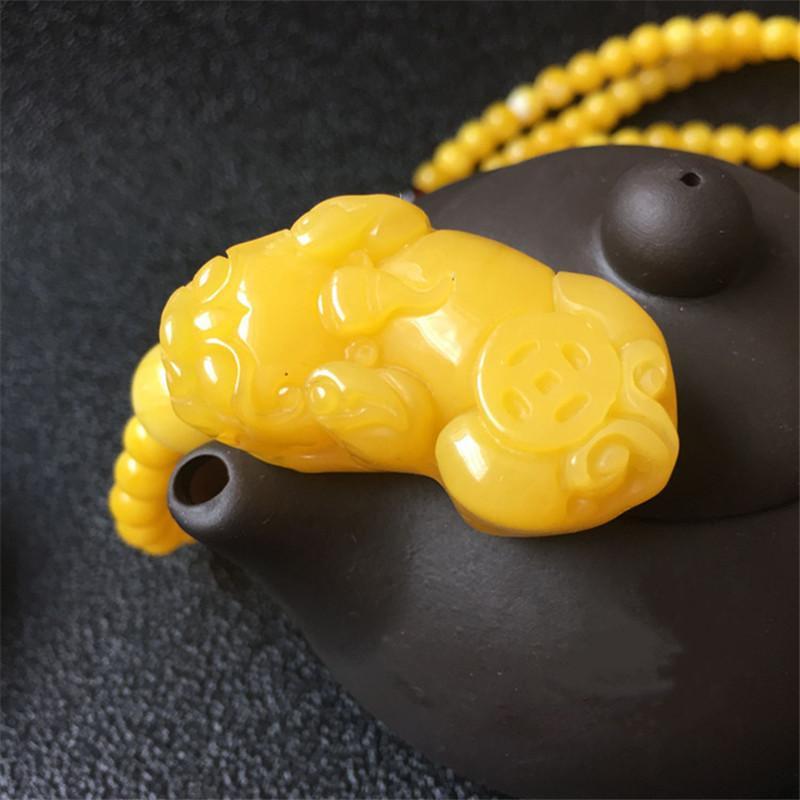 貔貅坠二代蜜蜡挂件男女款圆珠项链颈链毛衣链饰品送女朋友七夕情人节礼物