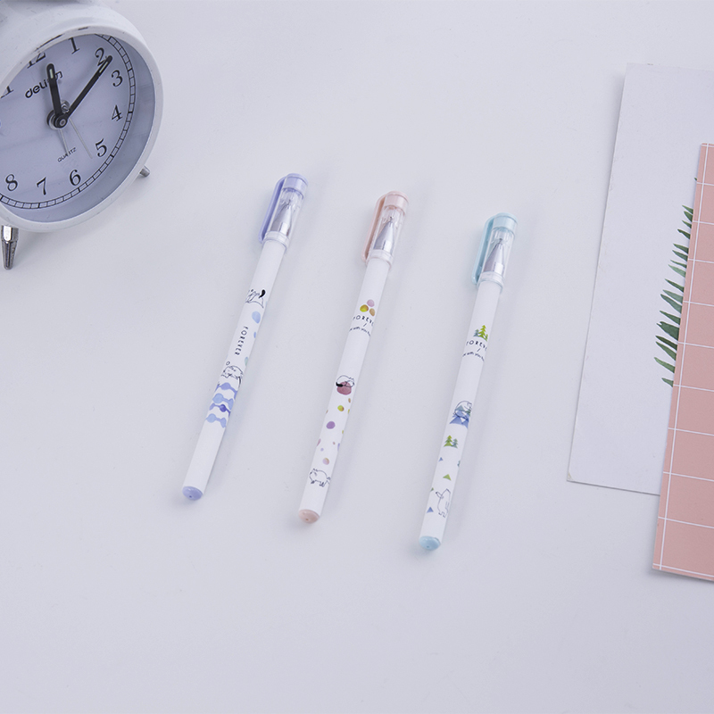得力黑色中性笔0.35mm学生考试用可爱卡通小清新水笔全针管水笔12支盒装3-5年级A059A-01