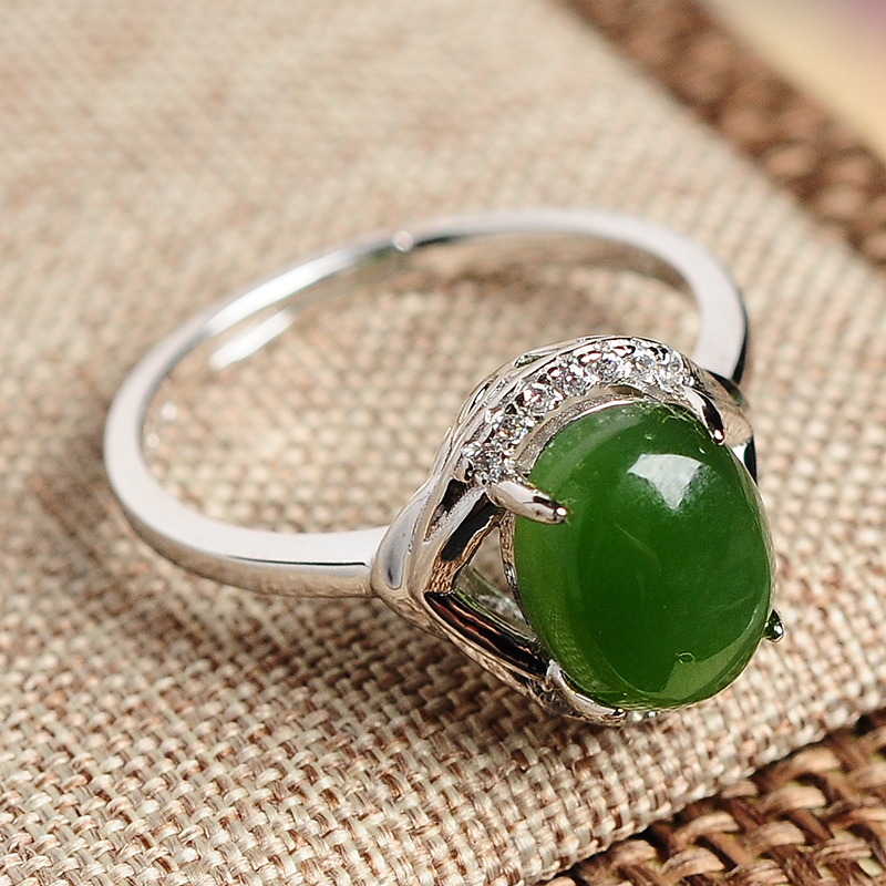 和田玉碧玉戒指蛋面可节女戒饰品s925镶嵌指环开口戒送女朋友七夕情人