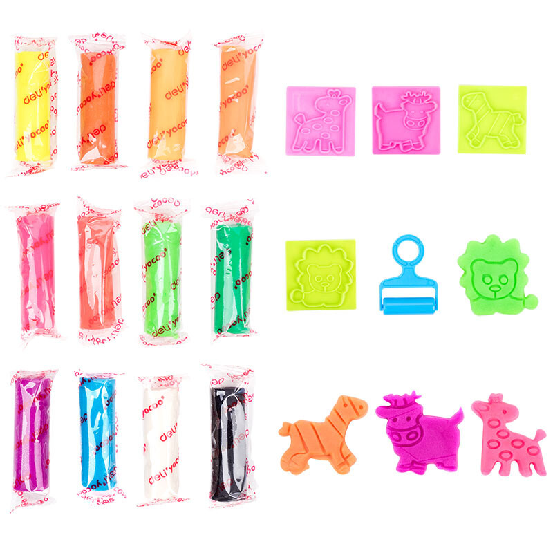 得力(deli)7022彩色橡皮泥儿童手工12色彩泥玩具套装颜色鲜艳小学生文具批发环保安全手工DIY彩泥套装