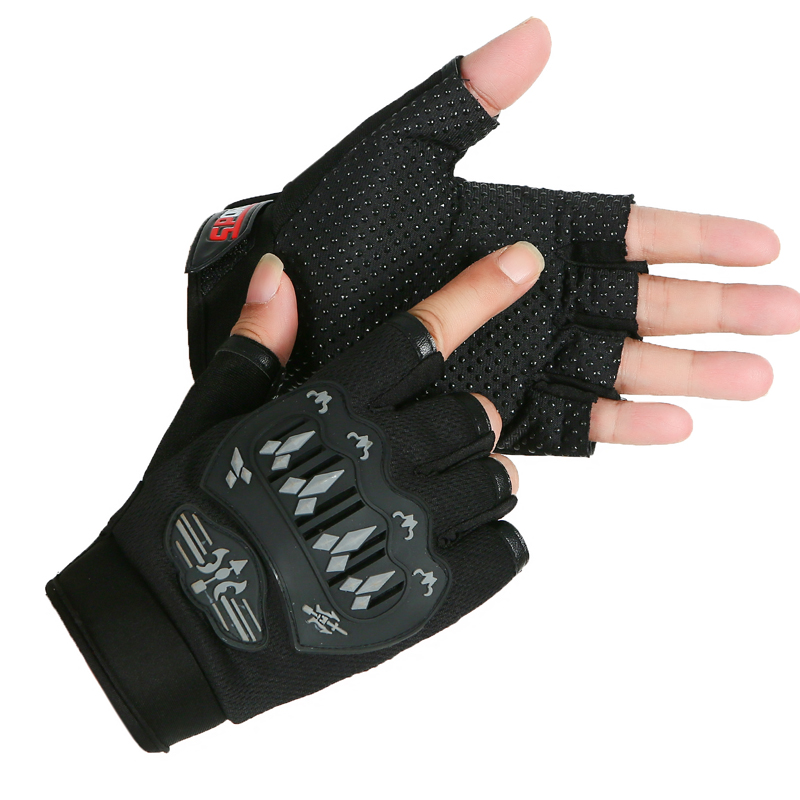 MUXIWEIER半指手套男健身骑行开车防滑防晒漏指半截战术手套摩托车春夏季薄款户外钓鱼手套21年新品 灰色