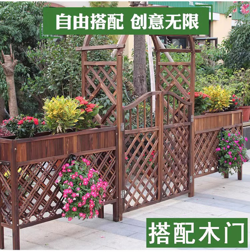 质凡栅栏门防腐木门园艺双开篱笆门菜园院子门木围栏花园门户外木质高清大图