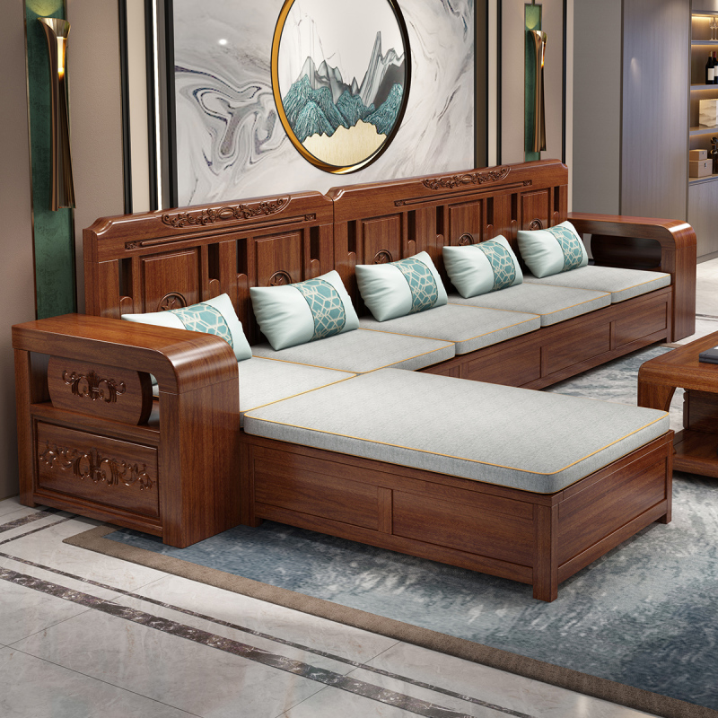 木格尚品胡桃木实木沙发冬夏两用储物沙发现代简约沙发客厅小户型整装