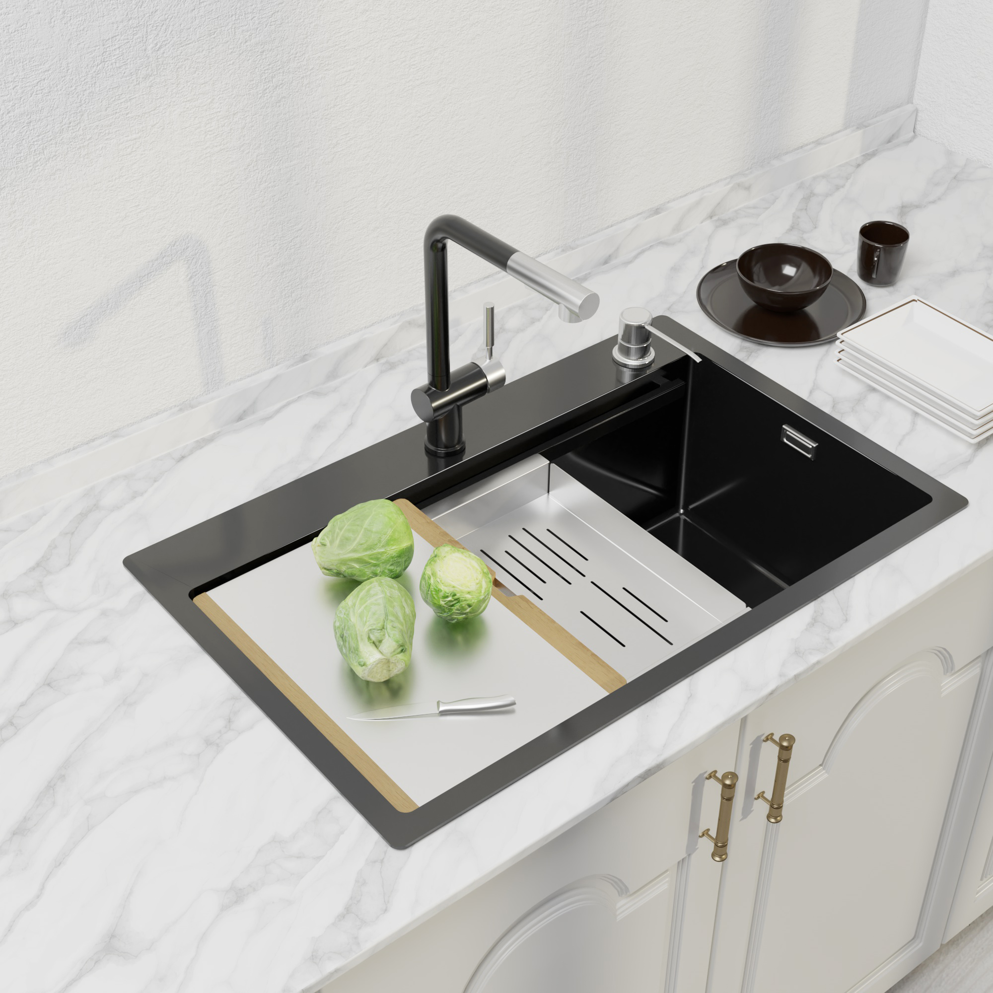 美仕杰纳米水槽手工304不锈钢水槽洗菜盆大单槽厨房阶梯式加厚水槽盆