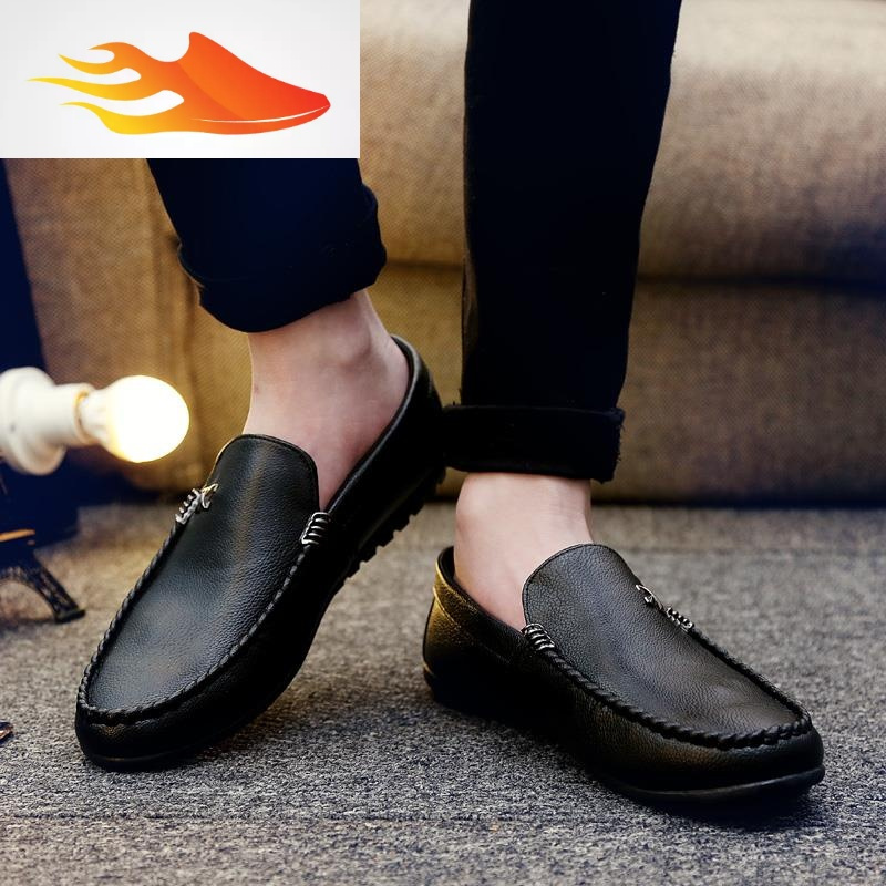 fishbasket冬季豆豆鞋休闲鞋韩版潮流英伦男士皮鞋青年一脚蹬懒人鞋潮