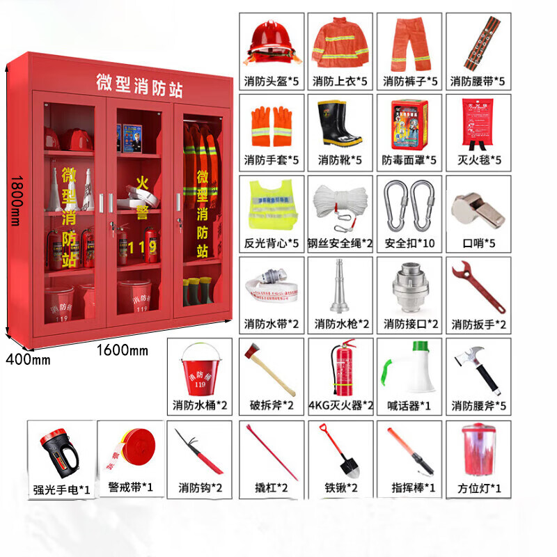 锦北消防器材柜放置工具柜工地商场展示柜应急柜1.6米5人97式套餐A高清大图
