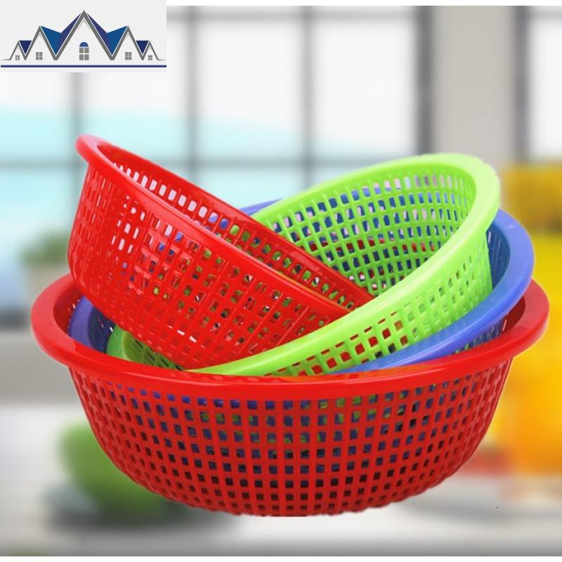 塑料筐圆形大号菜蓝子筐大孔收纳框镂空漏筐家用蔬菜沥水筛子加厚 三维工匠收纳篮 C-4红色【直径54.5*高17.5】